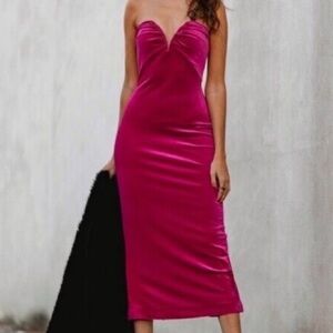 Zara Strapless Pink Velvet Midi Dress Prom Formal Wedding